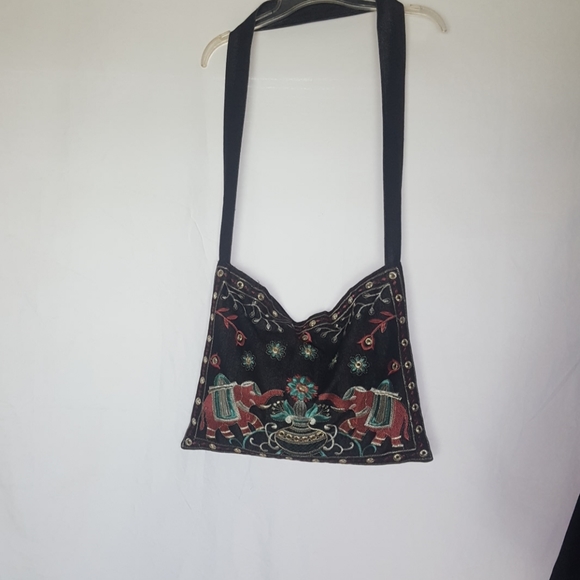 Elephant Embroidered Pink Blue Denim Tote - Picture 2 of 7